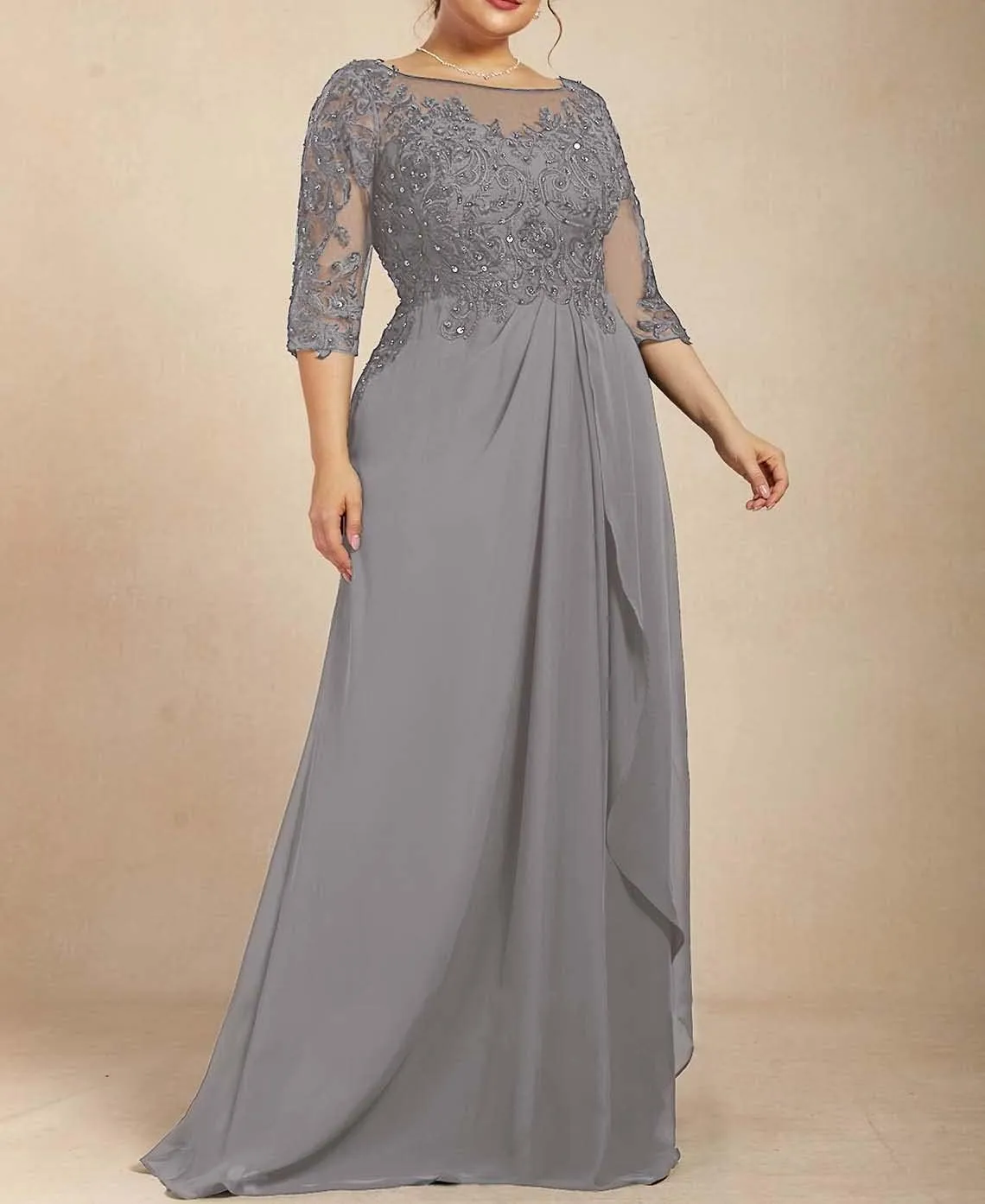 NABN Mother of The Bride Dresses Long Sleeve Wedding Gowns for Women Lace Appliques Evening Dresses 074