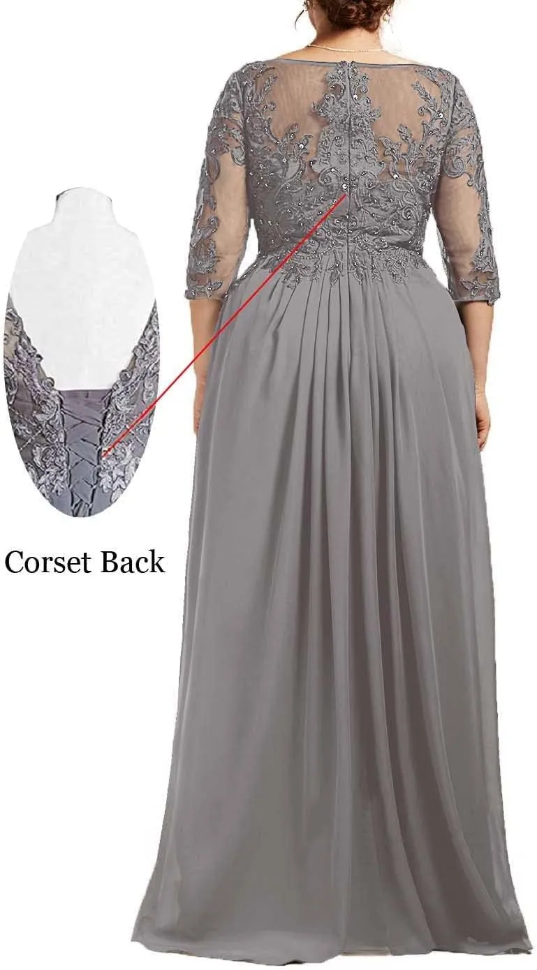 NABN Mother of The Bride Dresses Long Sleeve Wedding Gowns for Women Lace Appliques Evening Dresses 074