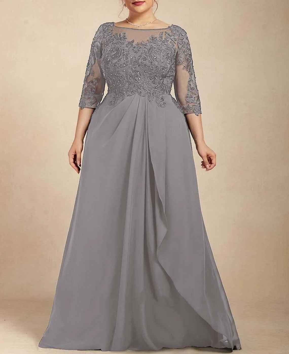 NABN Mother of The Bride Dresses Long Sleeve Wedding Gowns for Women Lace Appliques Evening Dresses 074