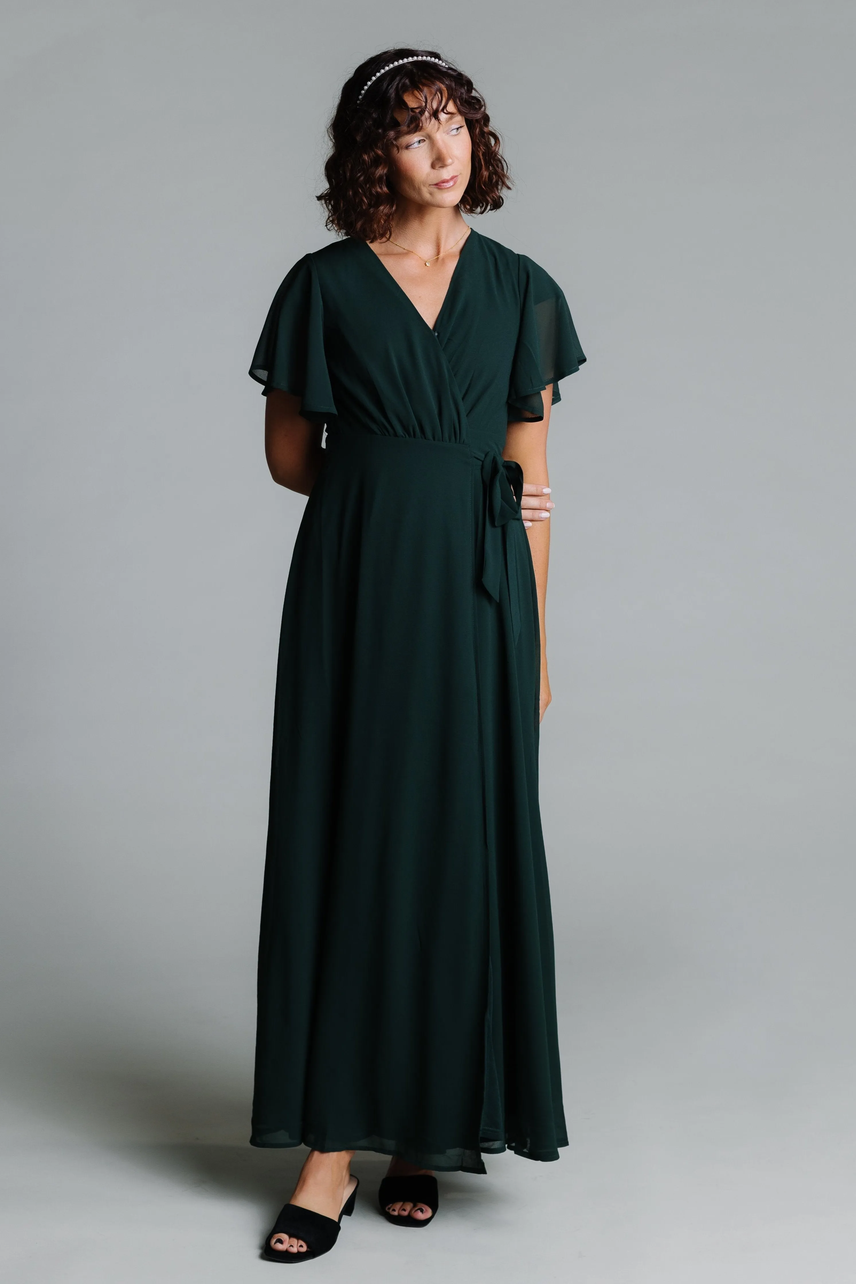 Naples Flutter Sleeve Wrap Maxi - Forest Green