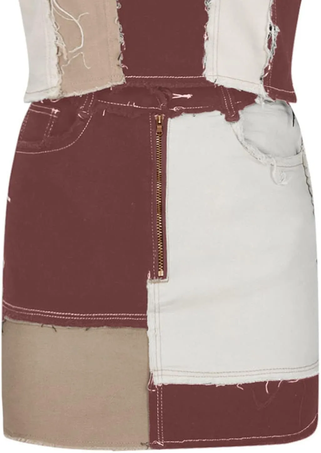 NaRHbrg Denim Skirts for Women's Casual Distressed Ripped A-Line Denim Short Skirt Zipper Front Denim Mini Skirt with Pocket