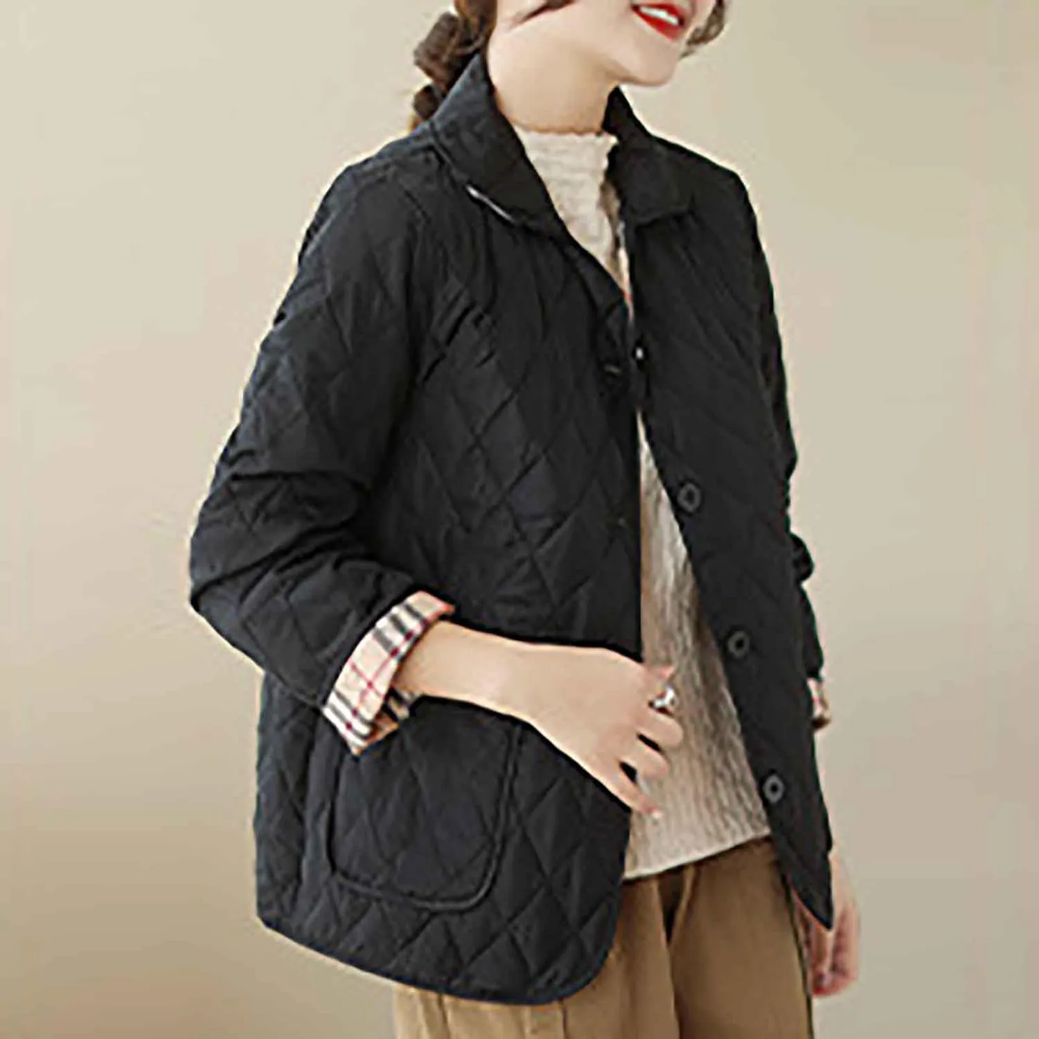NATHGAM Lightweight Quilted Jackets for Women Winter Loose Fitted Diamond Padded Coats Textured Button Down Cotton Outwears