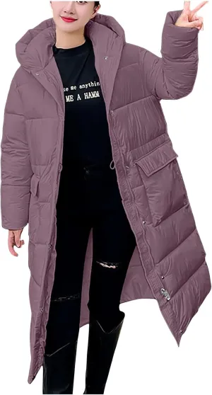 NATHGAM Long Down Winter Coats for Women Winter Thick Padded Down Coats with Hood Cotton-Padded Jacket Trendy Teen Outwear