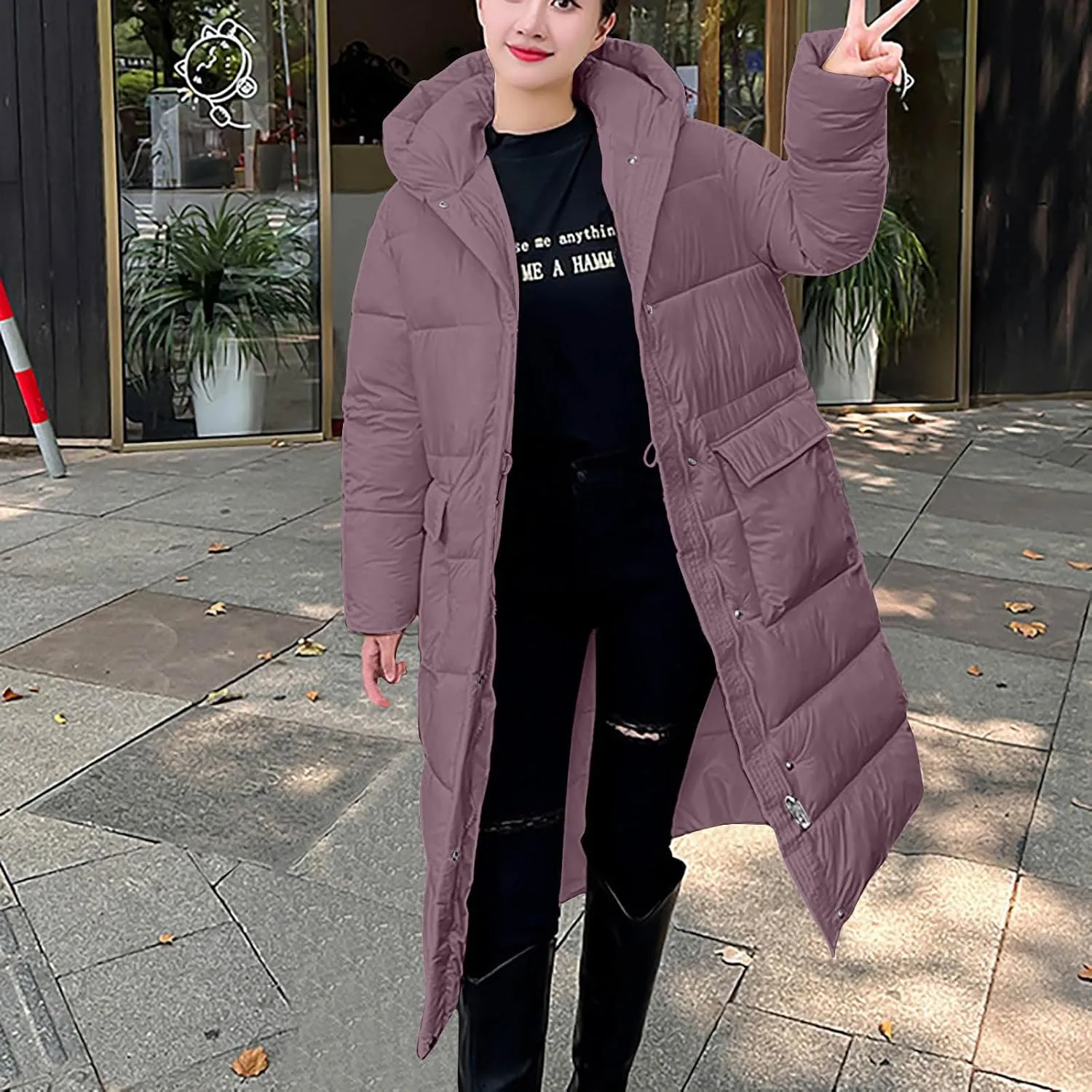 NATHGAM Long Down Winter Coats for Women Winter Thick Padded Down Coats with Hood Cotton-Padded Jacket Trendy Teen Outwear