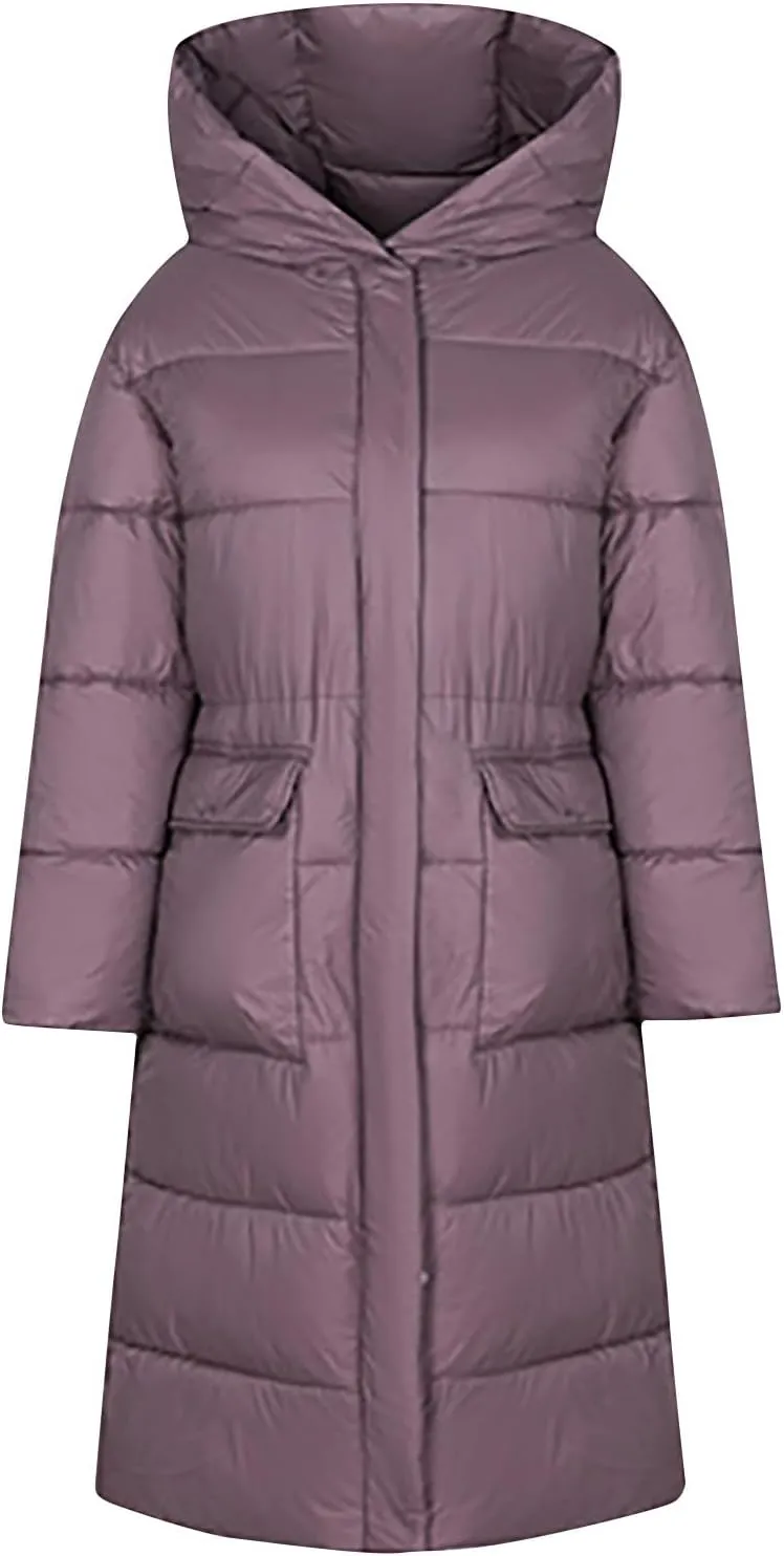 NATHGAM Long Down Winter Coats for Women Winter Thick Padded Down Coats with Hood Cotton-Padded Jacket Trendy Teen Outwear