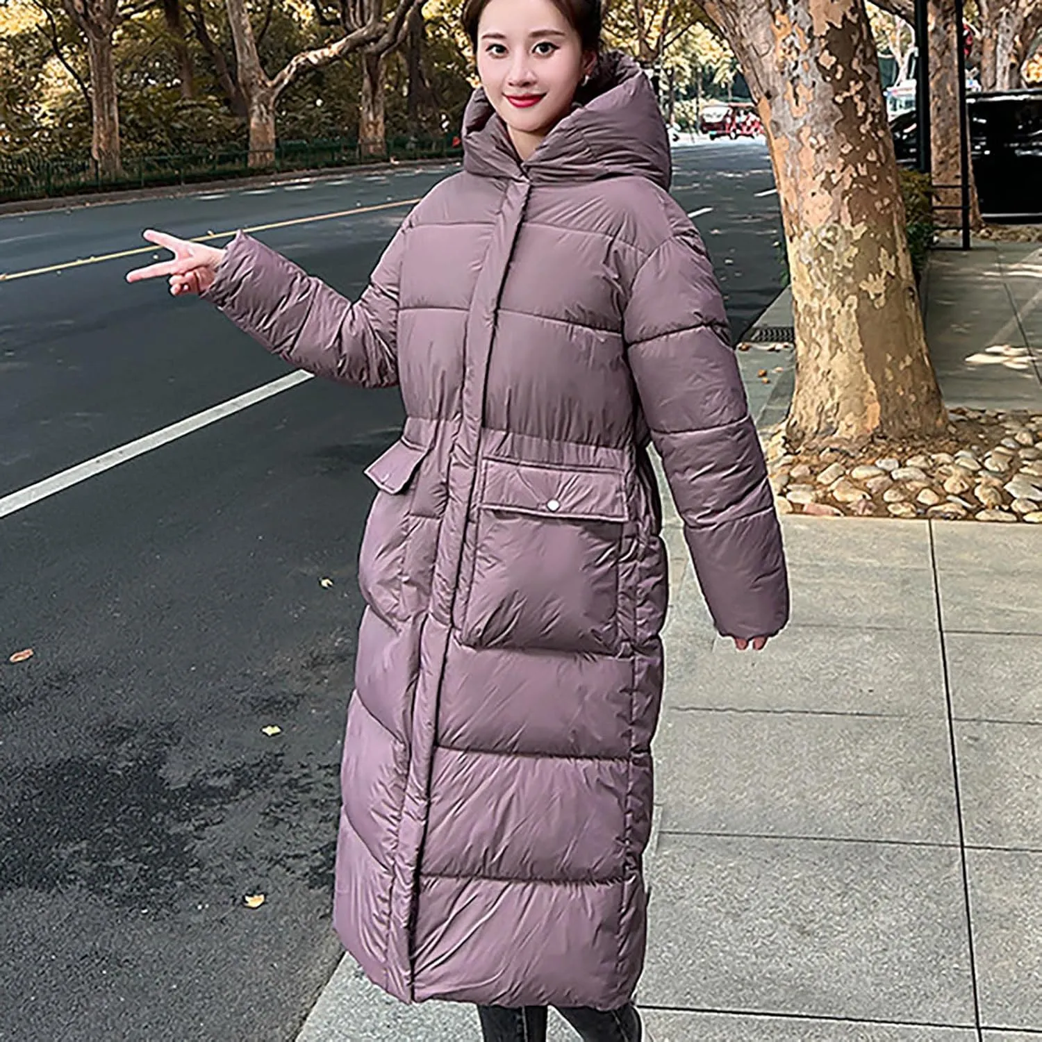 NATHGAM Long Down Winter Coats for Women Winter Thick Padded Down Coats with Hood Cotton-Padded Jacket Trendy Teen Outwear