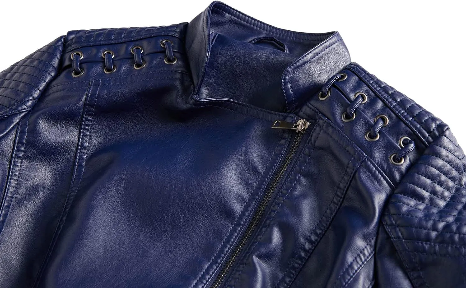 NATHGAM Womens Leather Jacket Long Sleeve Cropped Tops with Zipper Pockets Lightweight Vegan Lapel Biker Jacket Outerwear
