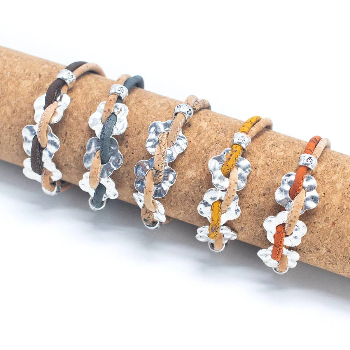 Natural Cork Wire and Flower Handmade Bracelet