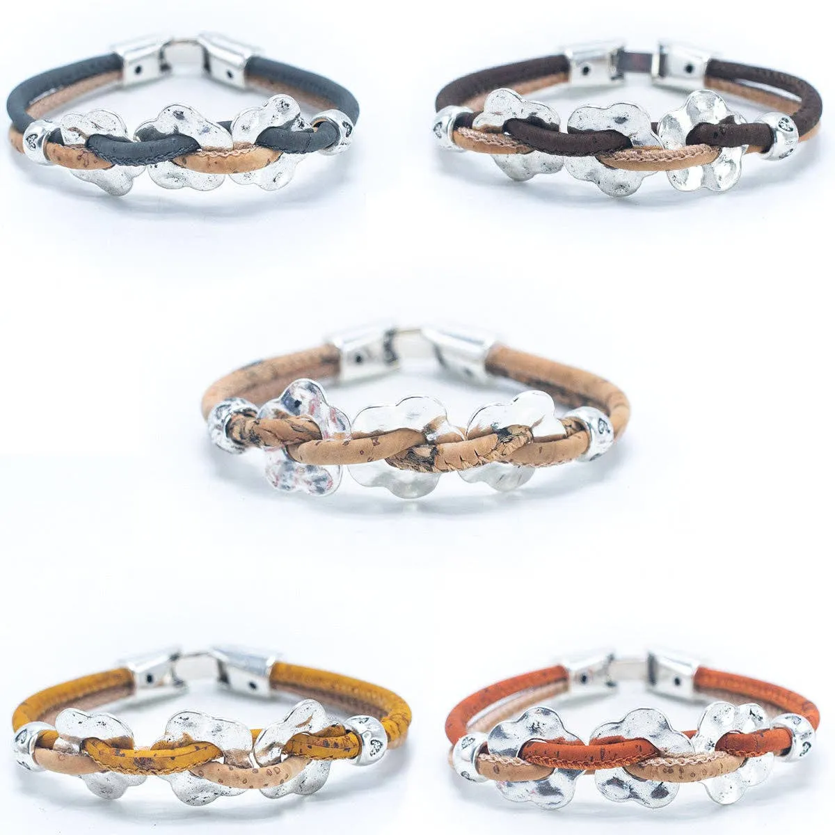 Natural Cork Wire and Flower Handmade Bracelet