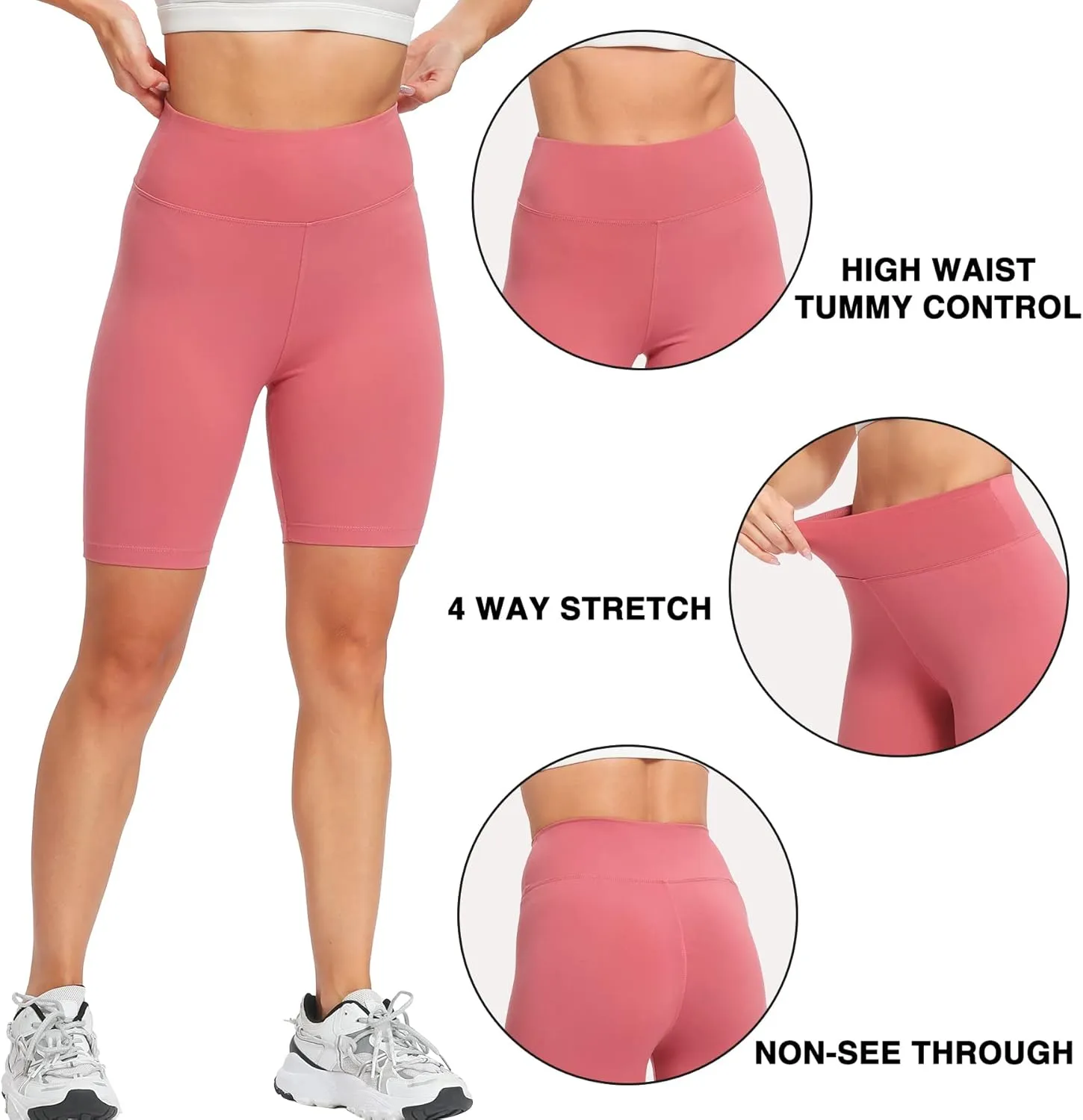 Natural Feelings Buttercloud 4 Pack Biker Shorts for Women-8" High Waist Tummy Control Workout Shorts Athletic Gym Yoga Pants