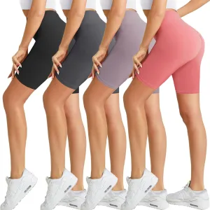 Natural Feelings Buttercloud 4 Pack Biker Shorts for Women-8" High Waist Tummy Control Workout Shorts Athletic Gym Yoga Pants