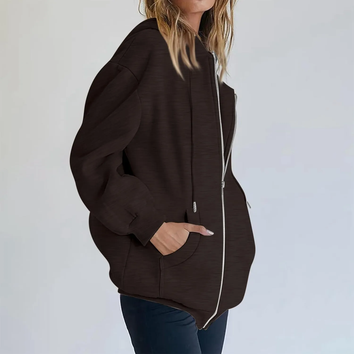 NBXNZWF Women's Zip Up Y2K Hoodies Casual Long Sleeve Oversized Sweatshirts 2025 Fall Winter Drawstring Jackets With Pockets