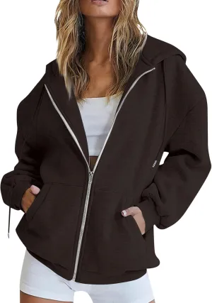 NBXNZWF Women's Zip Up Y2K Hoodies Casual Long Sleeve Oversized Sweatshirts 2025 Fall Winter Drawstring Jackets With Pockets