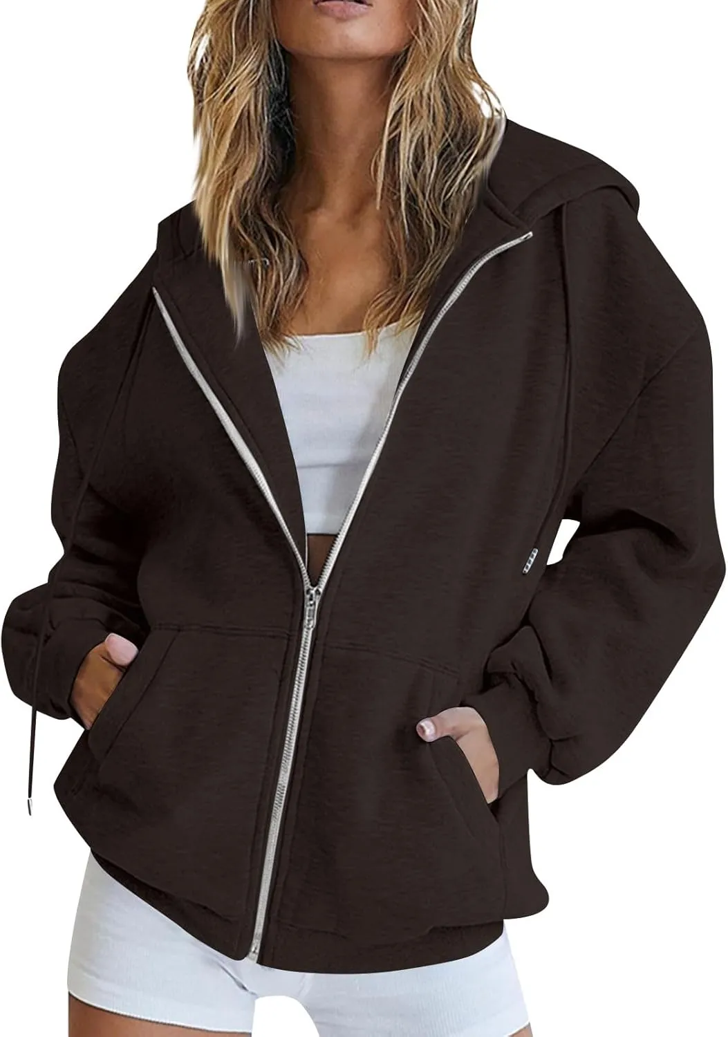 NBXNZWF Women's Zip Up Y2K Hoodies Casual Long Sleeve Oversized Sweatshirts 2025 Fall Winter Drawstring Jackets With Pockets