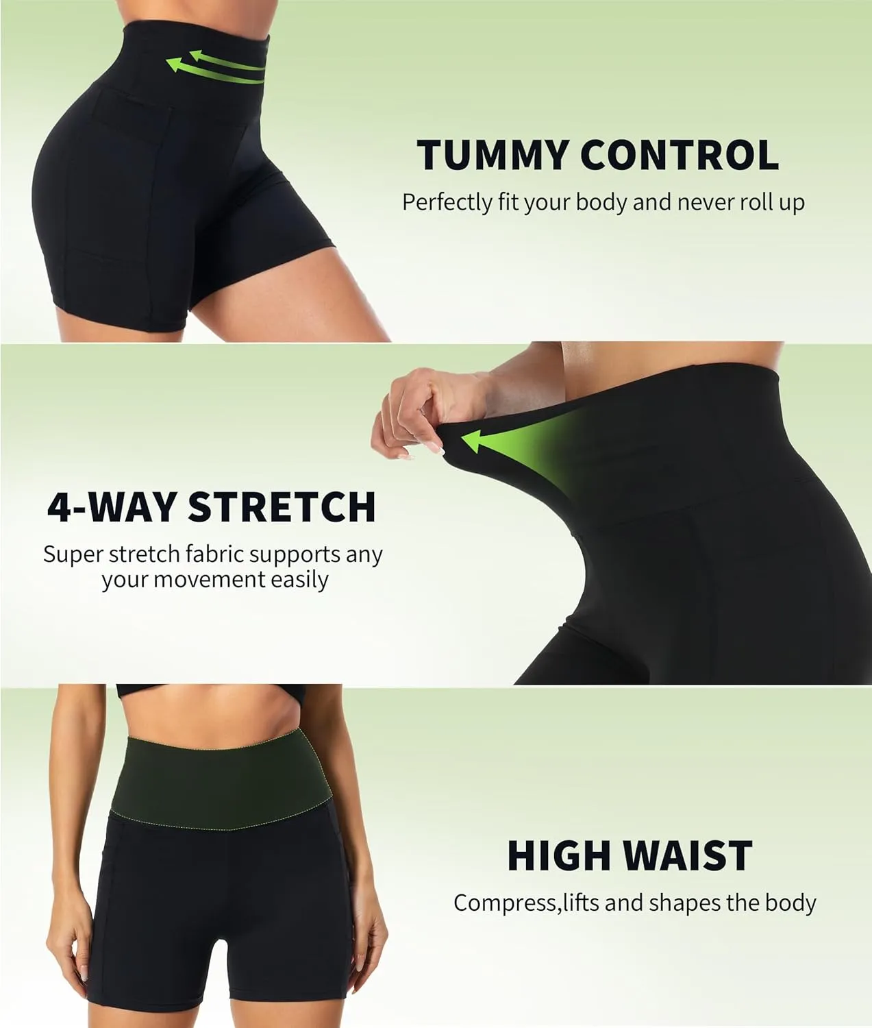 NEW YOUNG Biker Shorts with Pockets for Women High Waisted Tummy Control-5/8 Womens Bike Shorts for Workout Yoga