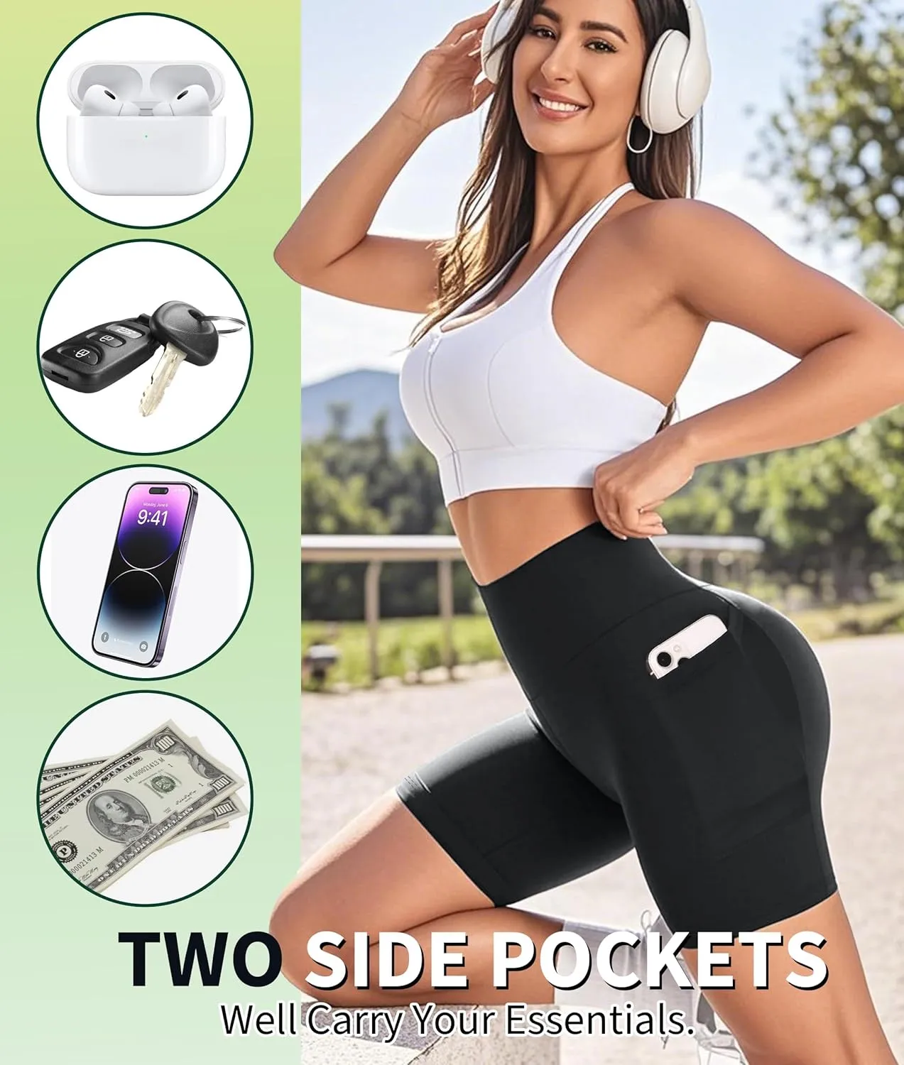 NEW YOUNG Biker Shorts with Pockets for Women High Waisted Tummy Control-5/8 Womens Bike Shorts for Workout Yoga
