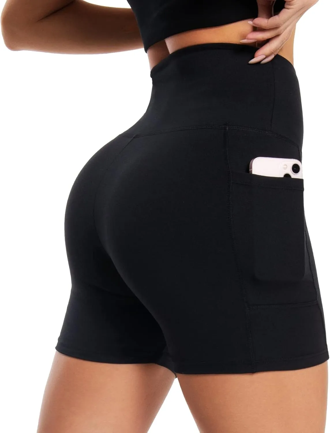 NEW YOUNG Biker Shorts with Pockets for Women High Waisted Tummy Control-5/8 Womens Bike Shorts for Workout Yoga