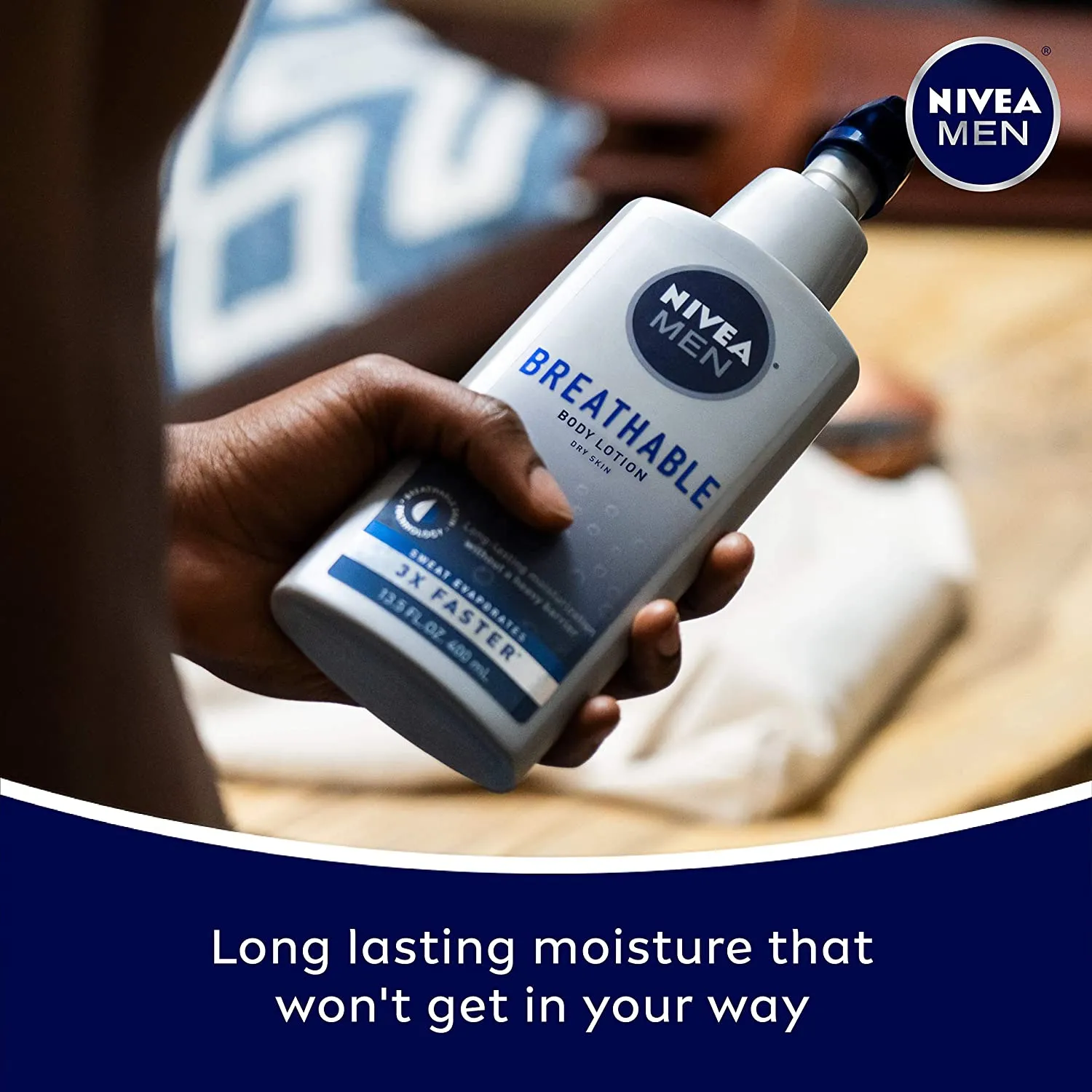 Nivea Men Breathable Body Lotion, Sweat Evaporates Faster, No Sticky Feel, Fresh Scent, Dry Skin, 13.5 Ounce