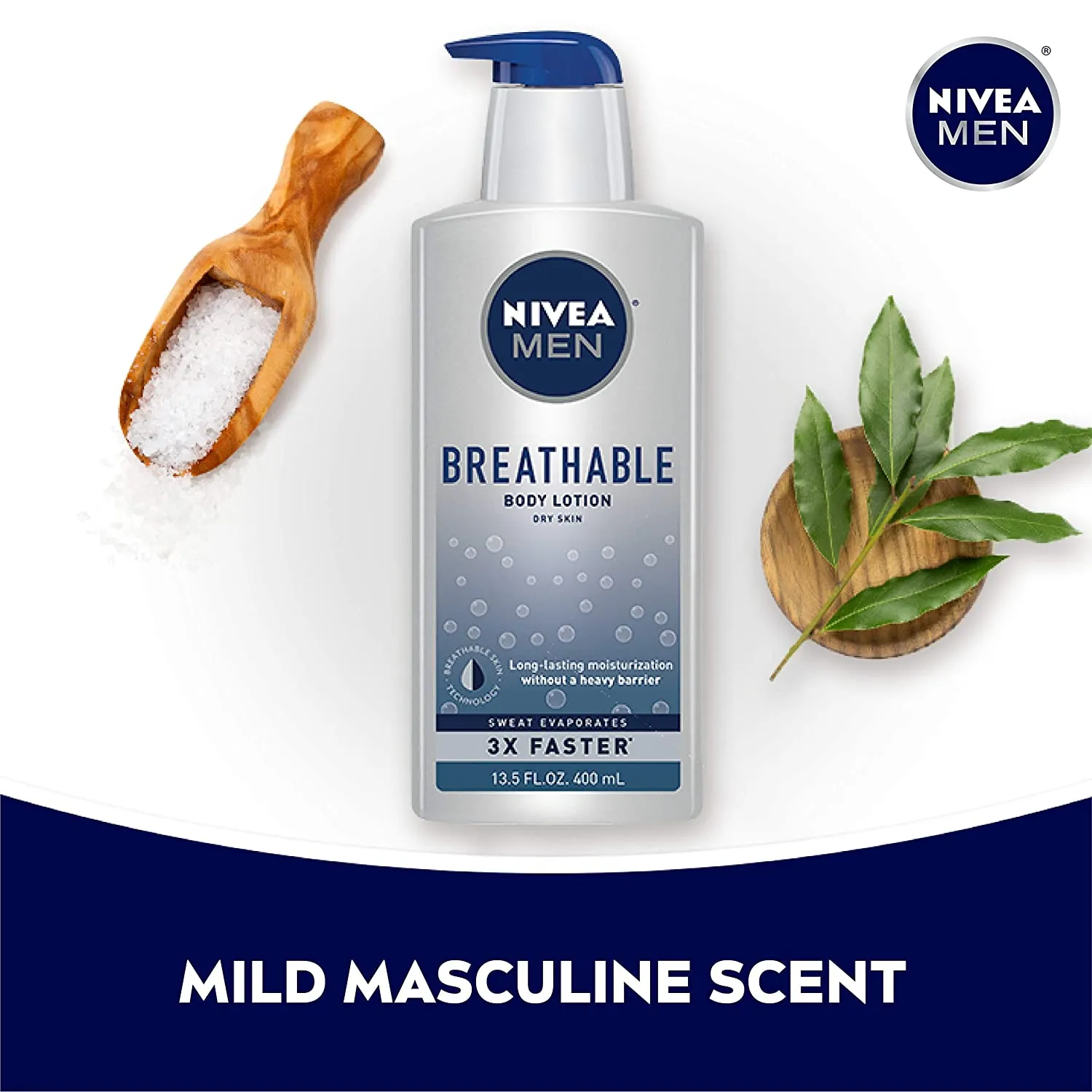 Nivea Men Breathable Body Lotion, Sweat Evaporates Faster, No Sticky Feel, Fresh Scent, Dry Skin, 13.5 Ounce