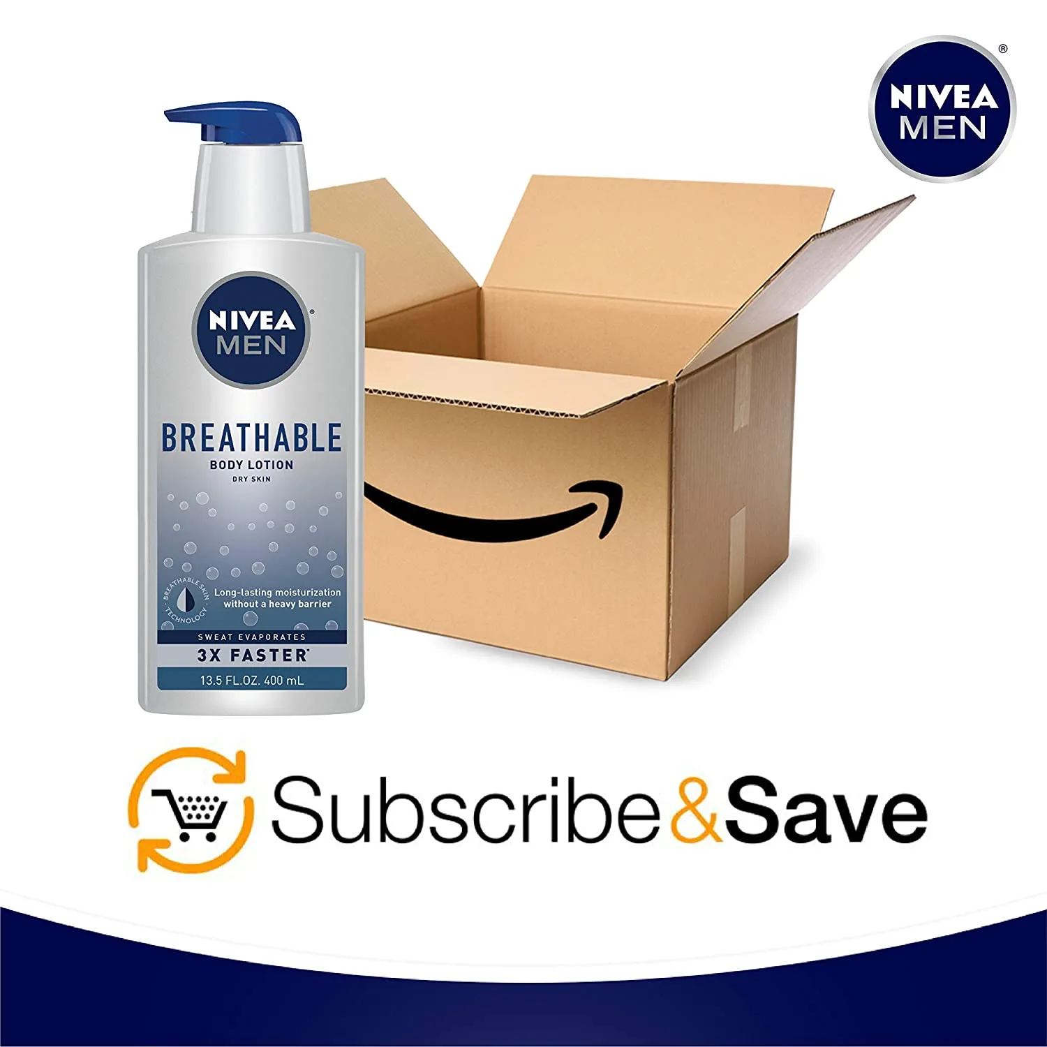 Nivea Men Breathable Body Lotion, Sweat Evaporates Faster, No Sticky Feel, Fresh Scent, Dry Skin, 13.5 Ounce
