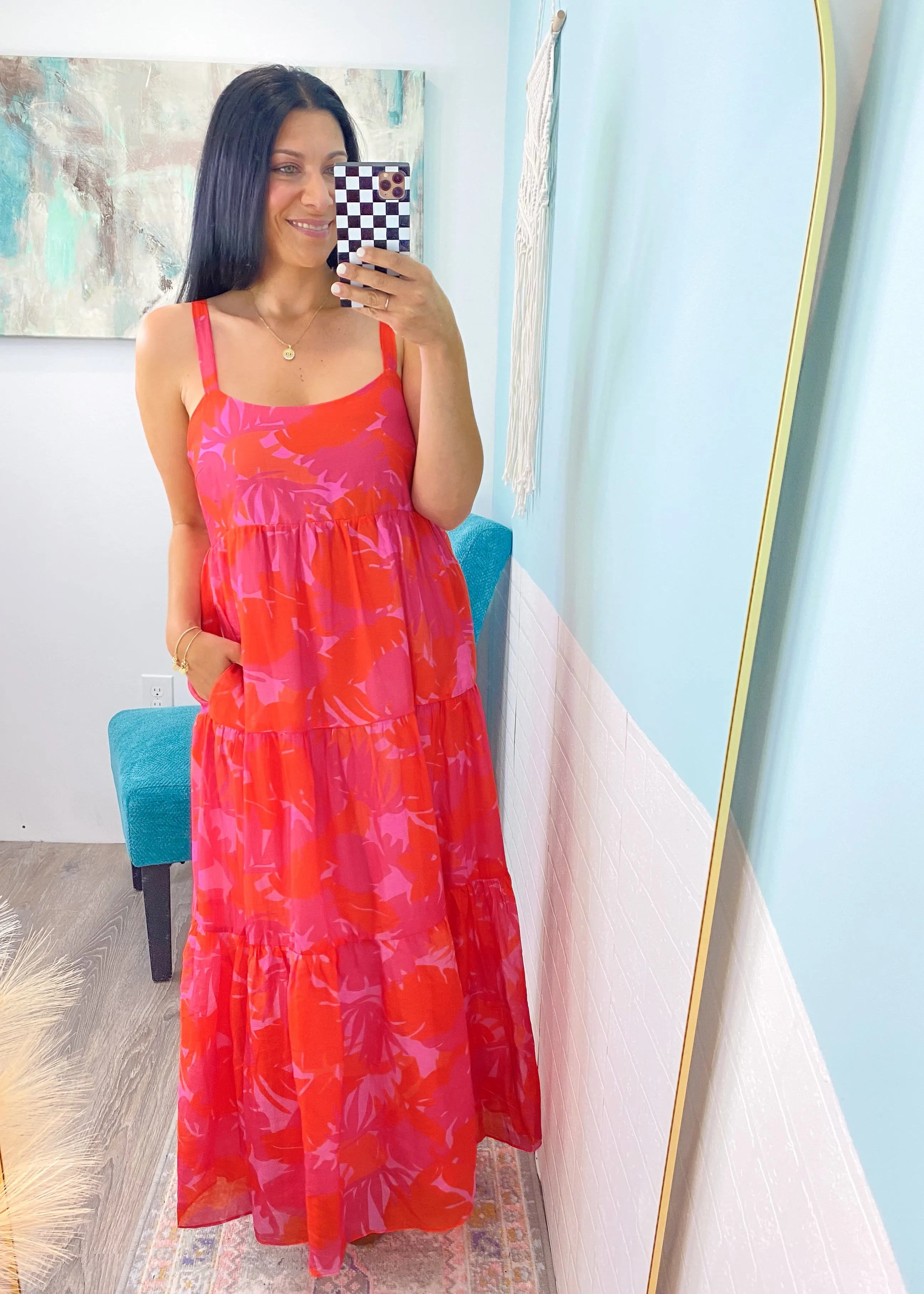'No Shade' Hot Pink & Coral Tropical Palm Print Maxi Dress