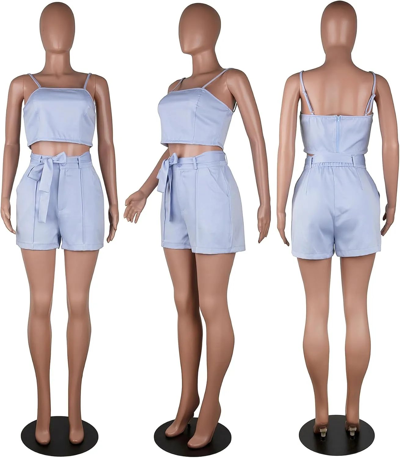 NRTHYE Women Sexy Bussiness Outfits 3 Piece Open Front Button Blazers   Crop Tops   Belted Shorts Set Jumpsuits