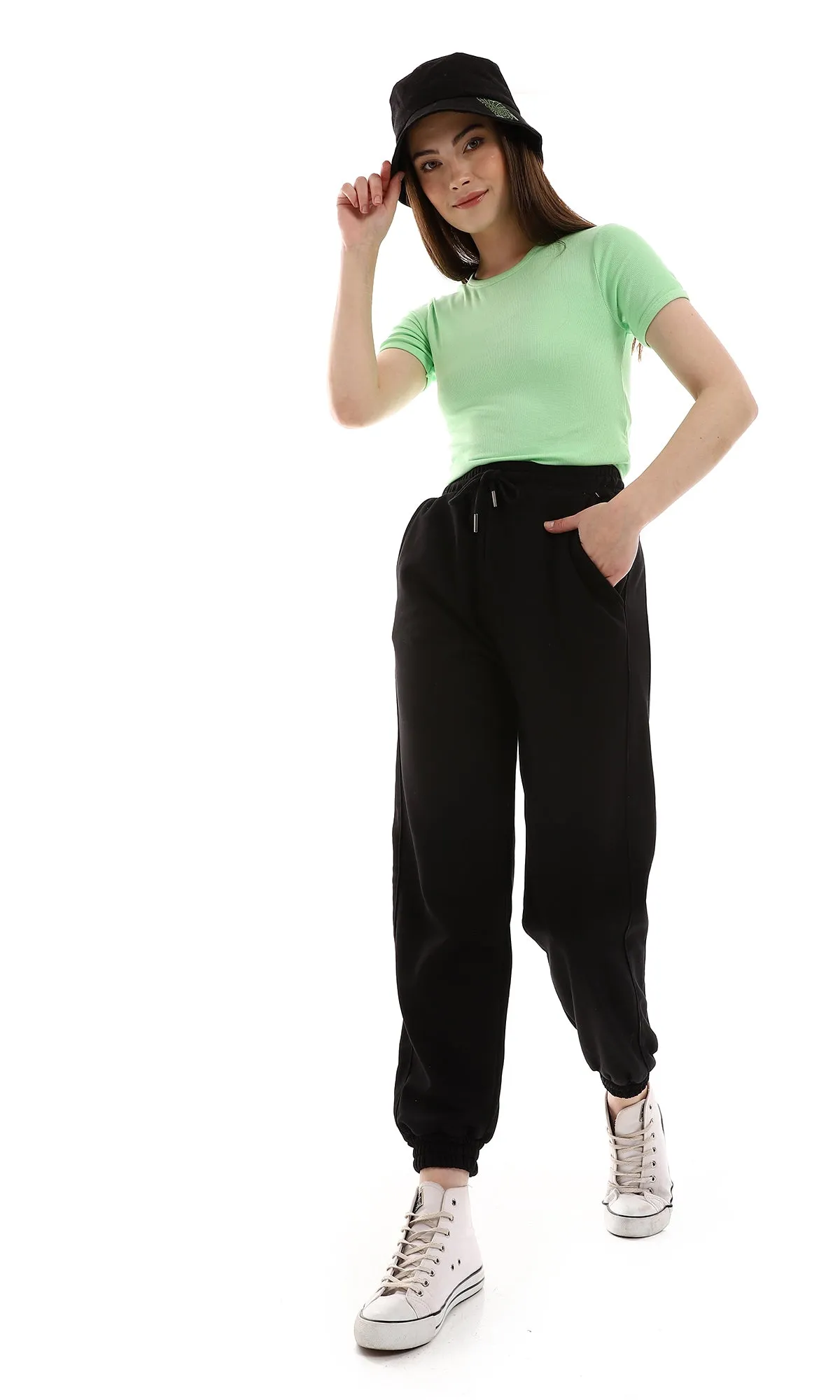 O165841 Black Sweatpants With Thick Elastic Ankles