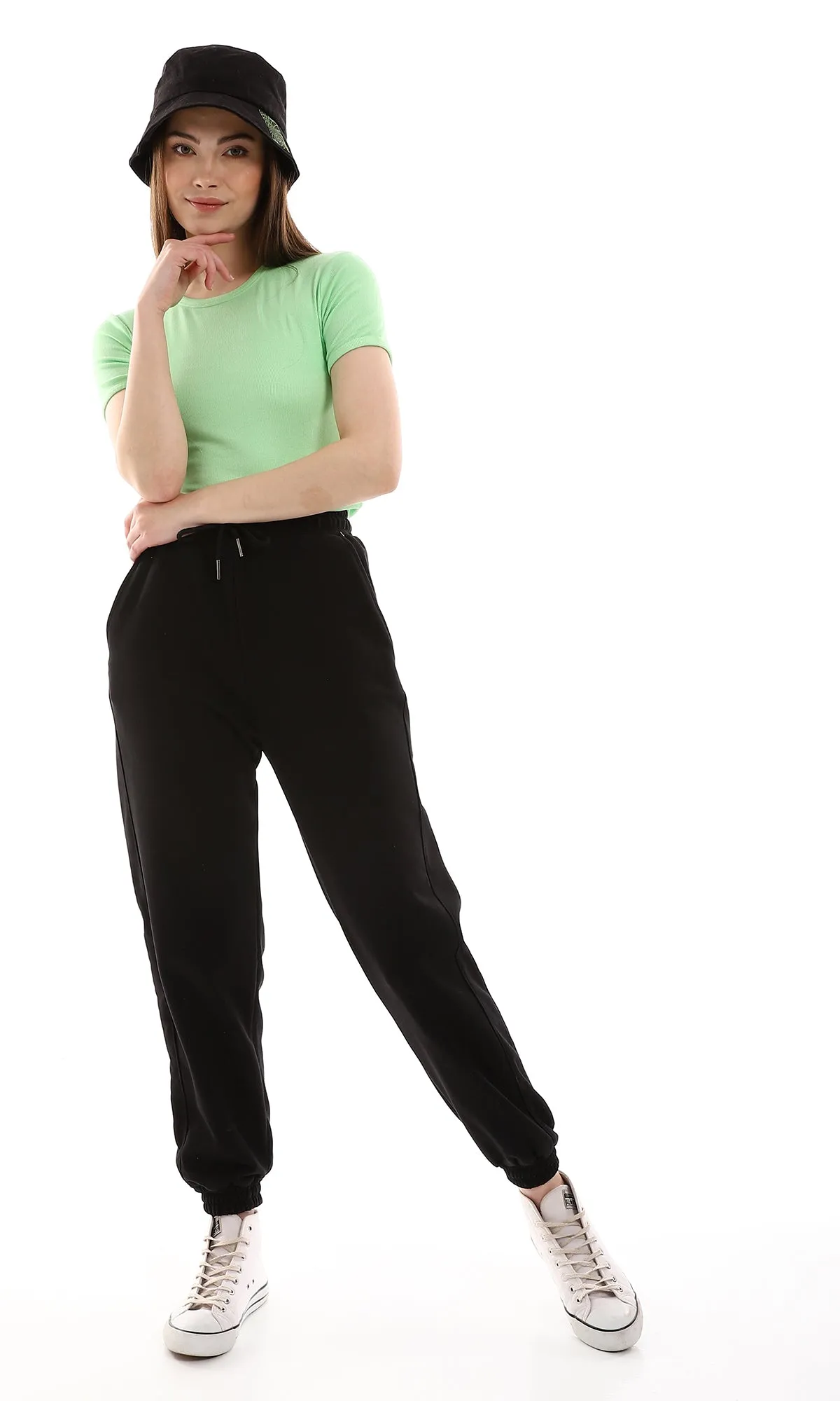 O165841 Black Sweatpants With Thick Elastic Ankles