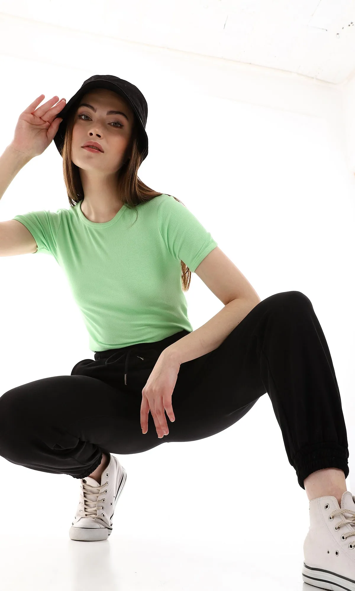 O165841 Black Sweatpants With Thick Elastic Ankles