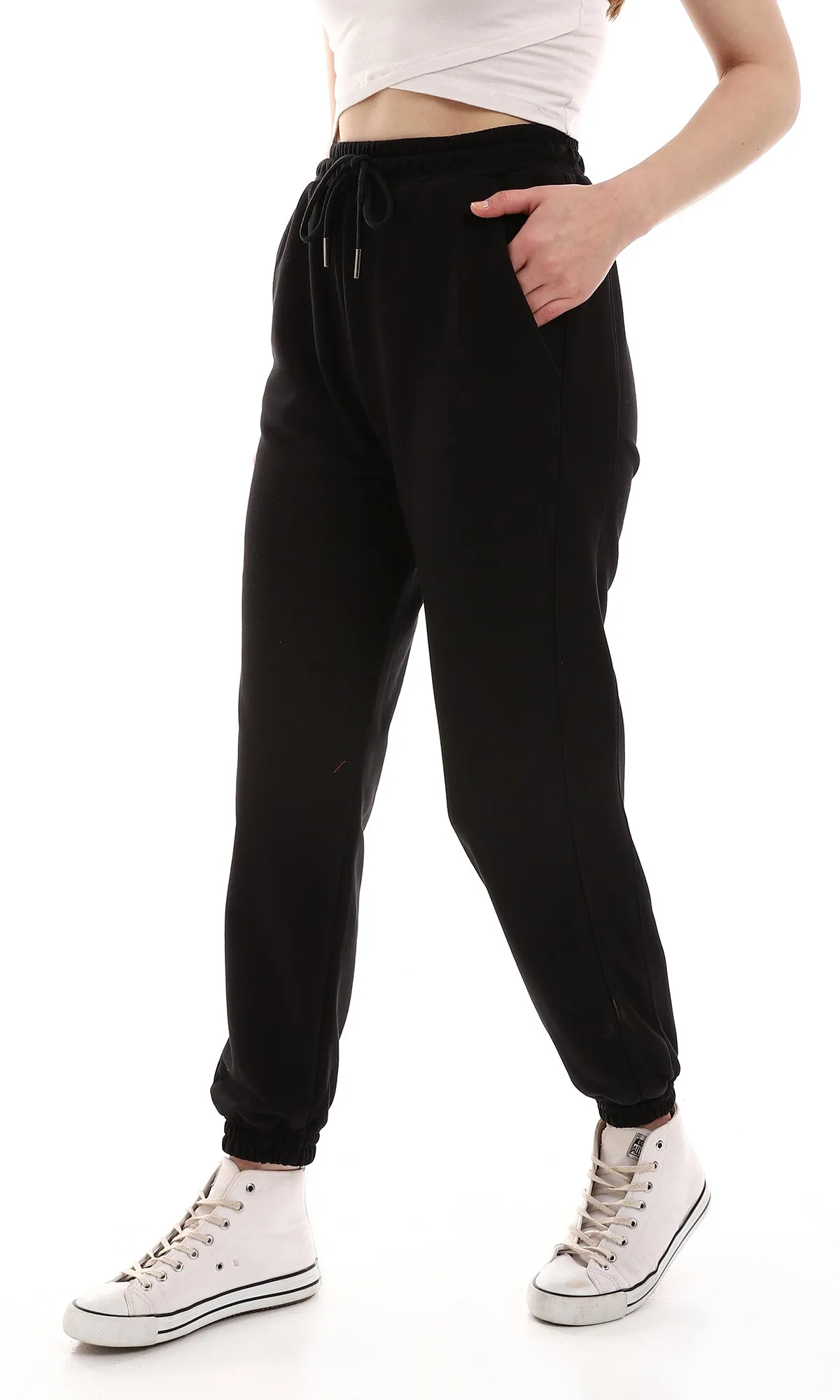 O165841 Black Sweatpants With Thick Elastic Ankles