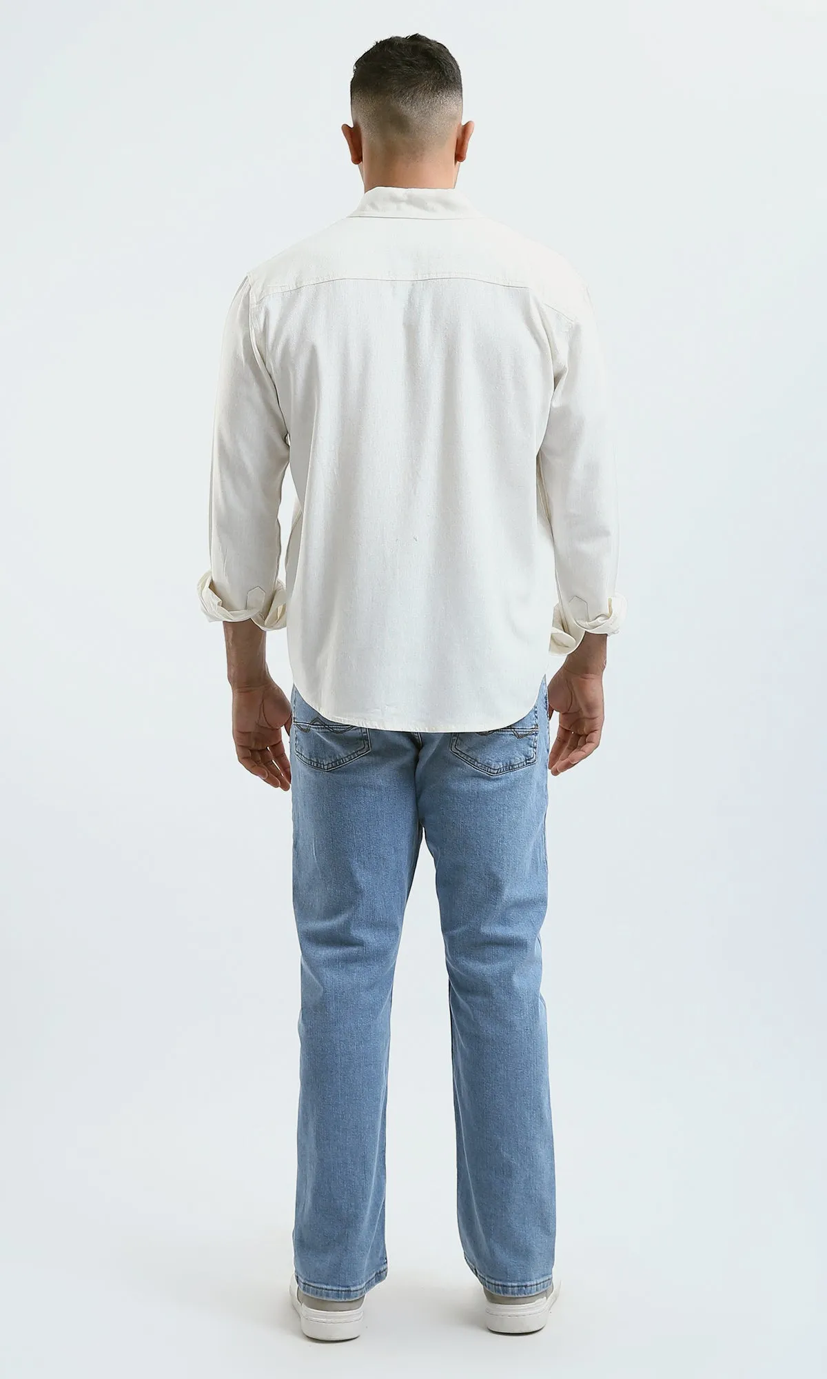 O181033 Turn Down Collar Solid Ivory Shirt