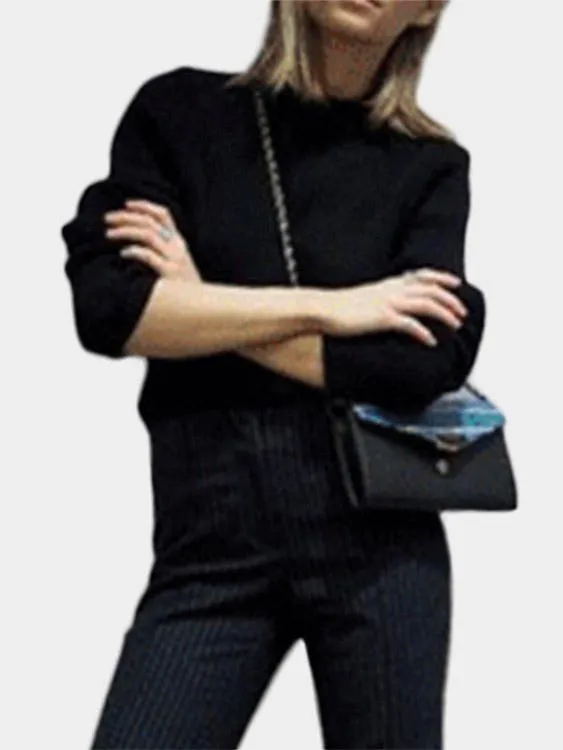 OEM ODM Round Neck Slit Long Sleeve Irregular Curved Hem Black T-Shirts