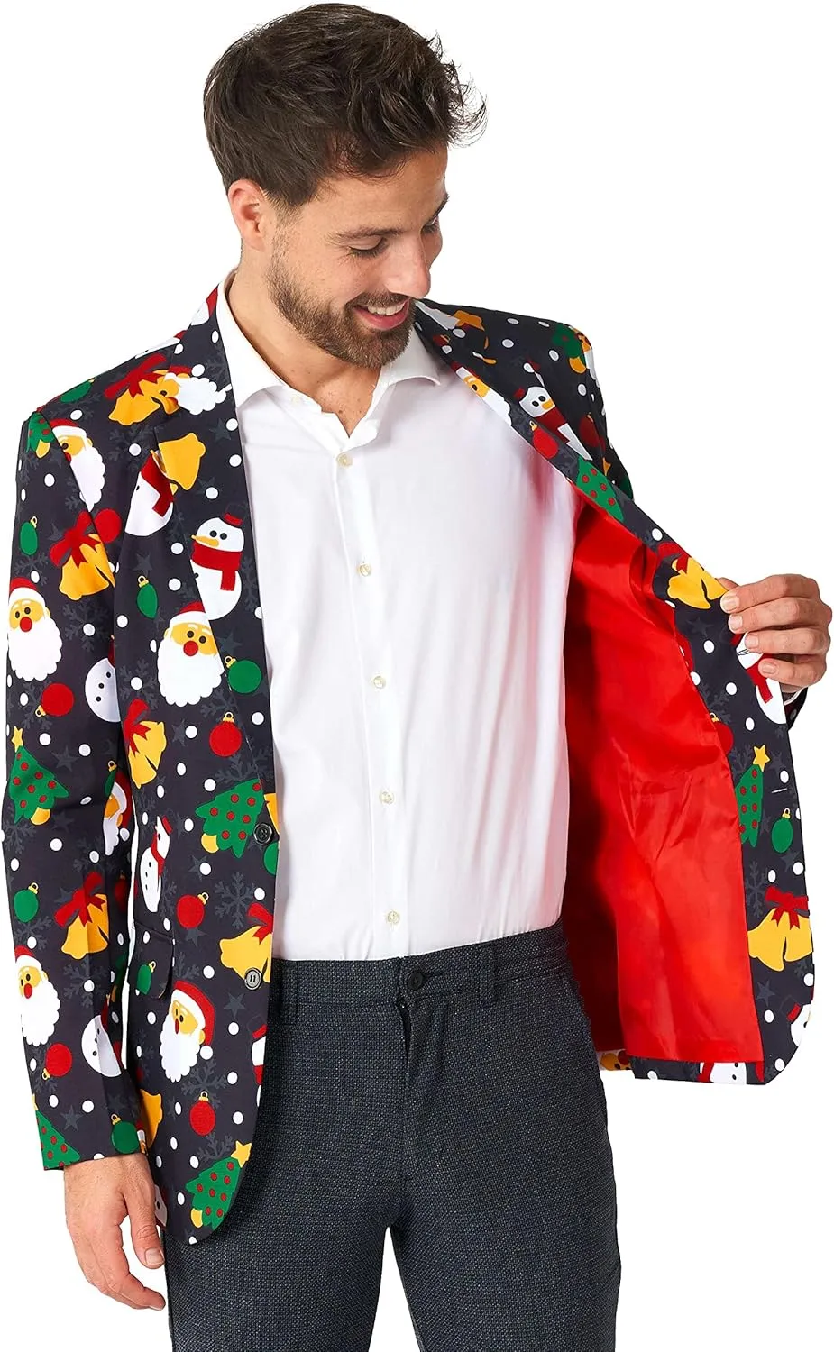 Offstream Men's Christmas Blazer - Ugly X-Mas Holiday Print Outfit - Only Suit Jacket