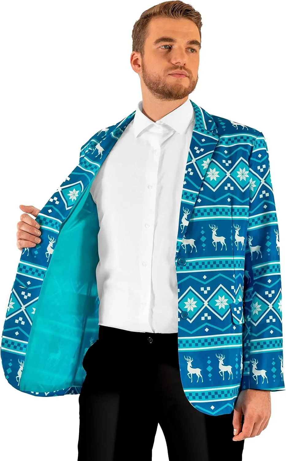 Offstream Men's Christmas Blazer - Ugly X-Mas Holiday Print Outfit - Only Suit Jacket