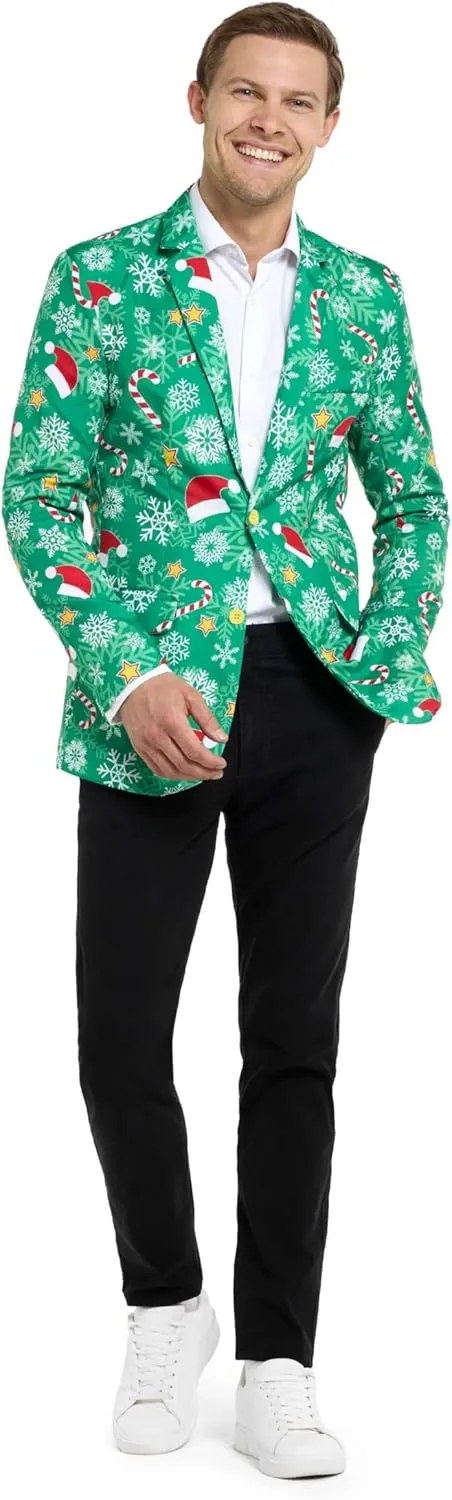 Offstream Men's Christmas Blazer - Ugly X-Mas Holiday Print Outfit - Only Suit Jacket