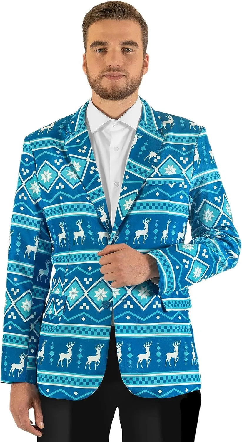 Offstream Men's Christmas Blazer - Ugly X-Mas Holiday Print Outfit - Only Suit Jacket