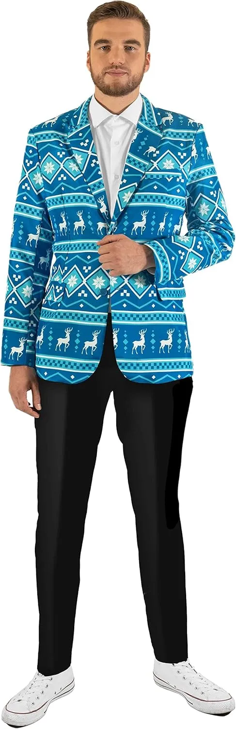 Offstream Men's Christmas Blazer - Ugly X-Mas Holiday Print Outfit - Only Suit Jacket