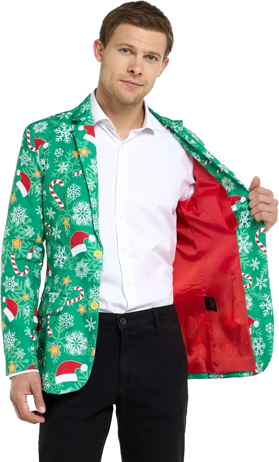 Offstream Men's Christmas Blazer - Ugly X-Mas Holiday Print Outfit - Only Suit Jacket
