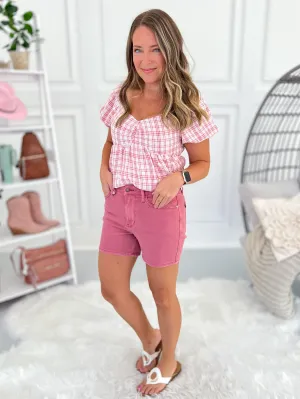 On The Horizon - Judy Blue Rose Dyed Embroidered Pocket Shorts