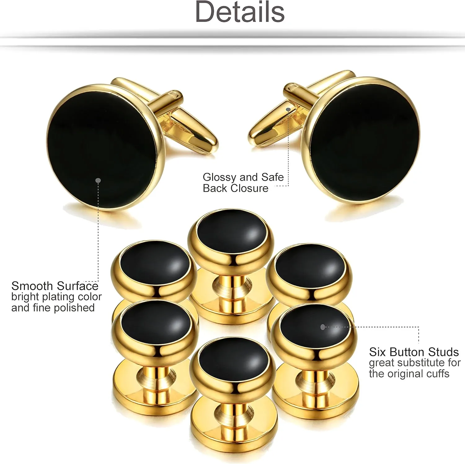 ORAZIO Cuff Links Mens Stainless Steel Cuff Links and Studs Set Gold Black Cufflinks for Men Tuxedo Studs Buttons for Formal Kit Business or Wedding Shirts