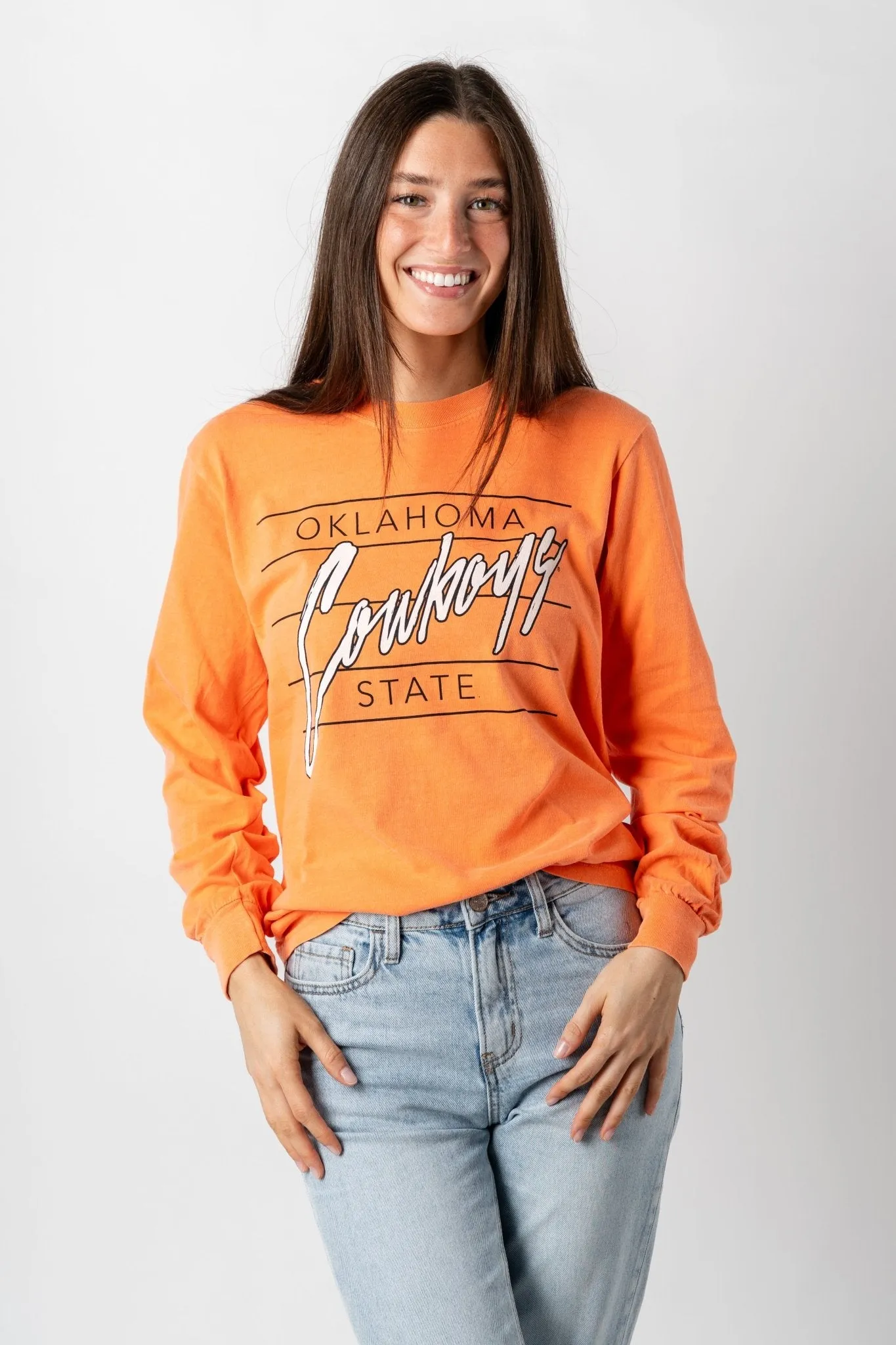 OSU Cowboys diagonal lines long sleeve comfort color t-shirt orange