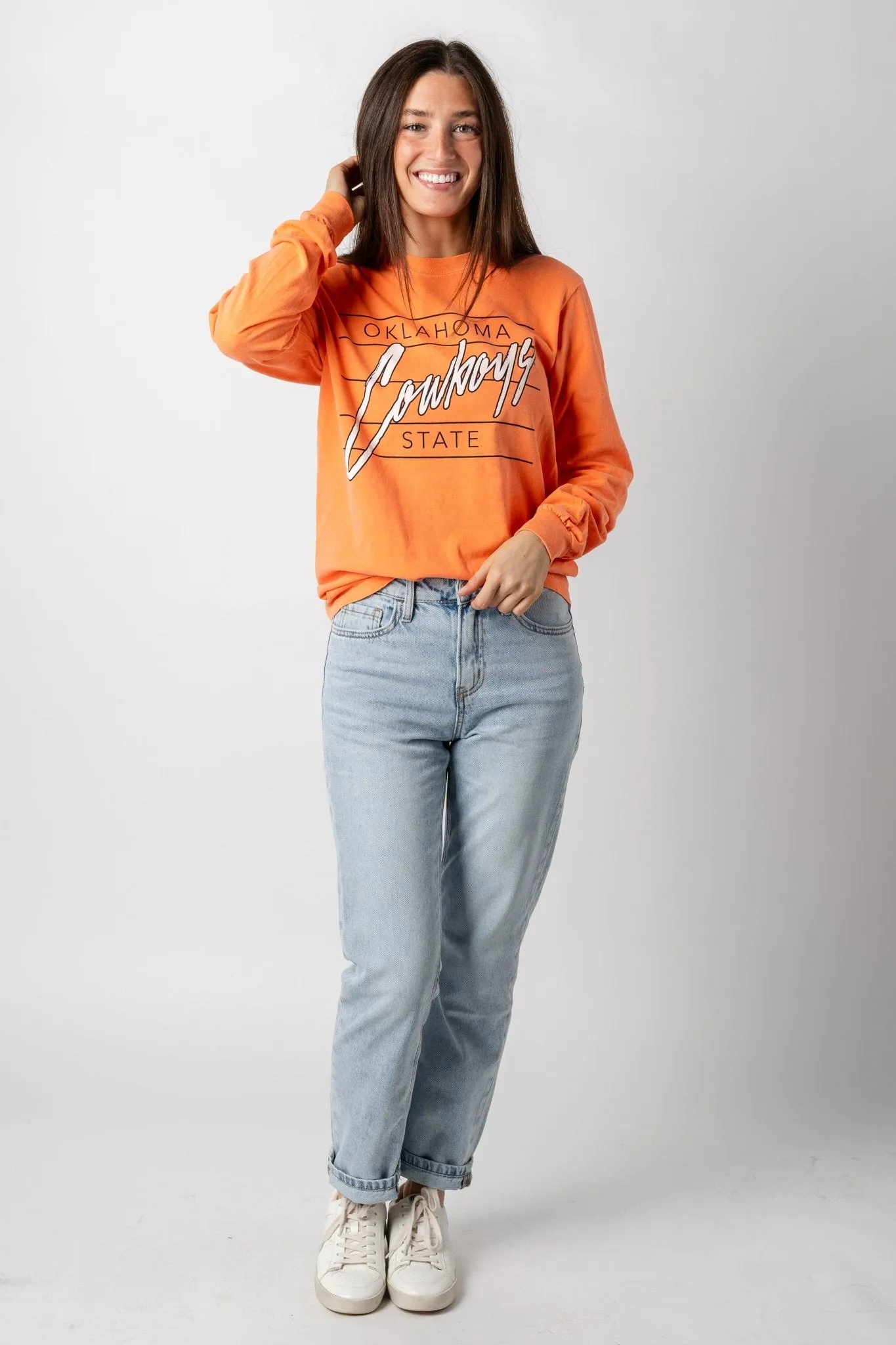 OSU Cowboys diagonal lines long sleeve comfort color t-shirt orange