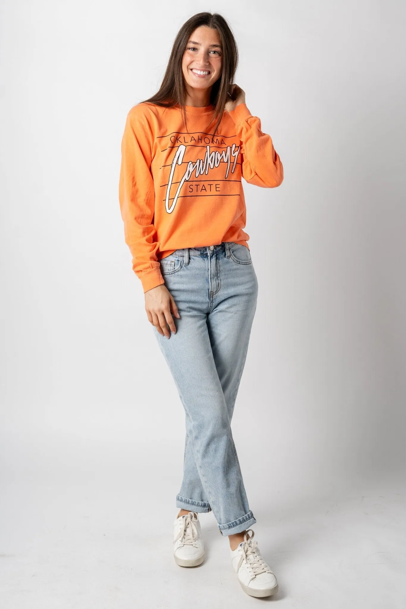 OSU Cowboys diagonal lines long sleeve comfort color t-shirt orange