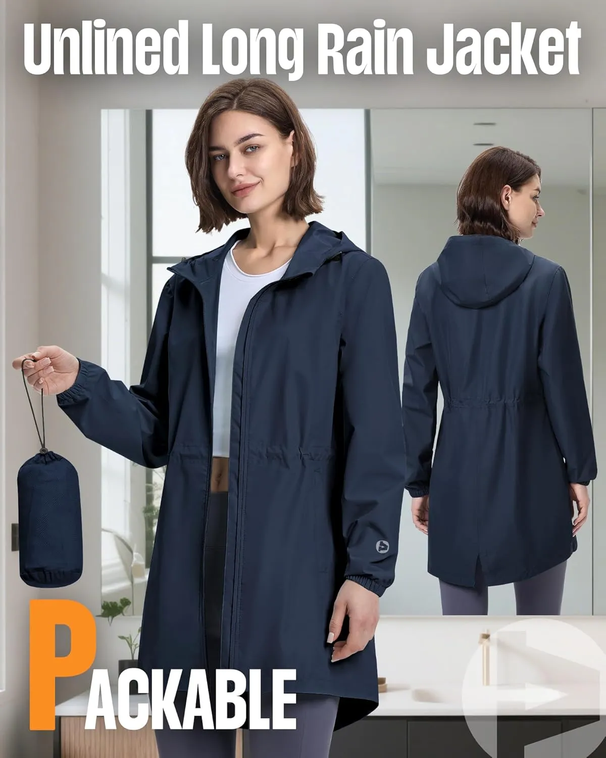 Outdoor Ventures Women's Waterproof Long Rain Coats Packable Lightweight Rain Jacket With Hood Windproof Trench Coats