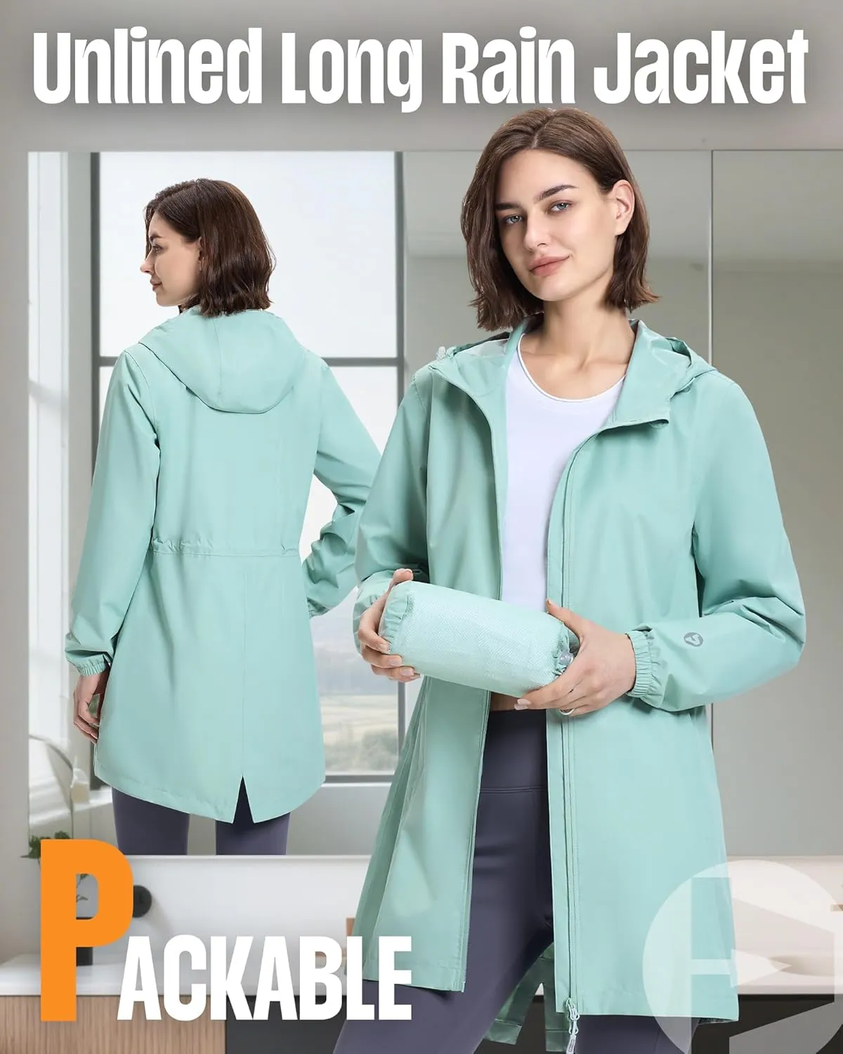 Outdoor Ventures Women's Waterproof Long Rain Coats Packable Lightweight Rain Jacket With Hood Windproof Trench Coats