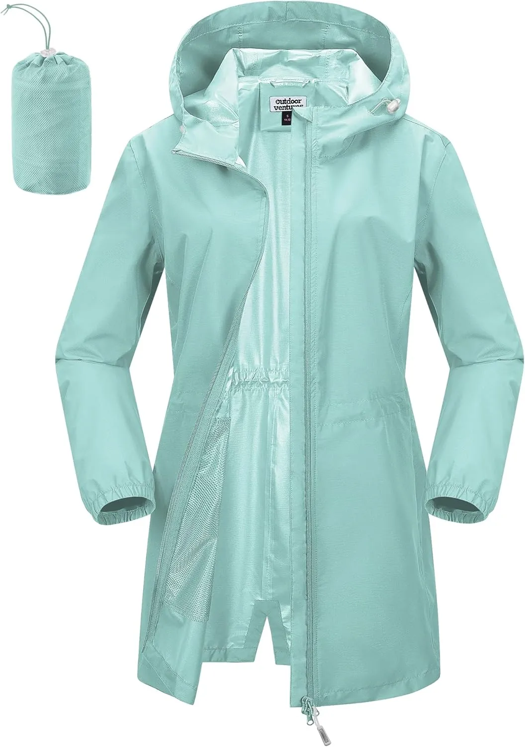 Outdoor Ventures Women's Waterproof Long Rain Coats Packable Lightweight Rain Jacket With Hood Windproof Trench Coats