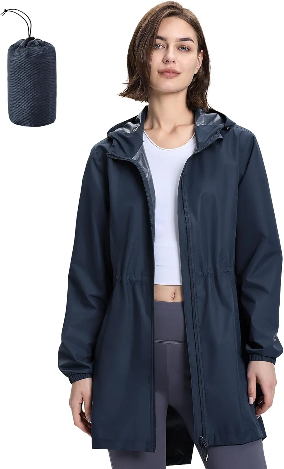 Outdoor Ventures Women's Waterproof Long Rain Coats Packable Lightweight Rain Jacket With Hood Windproof Trench Coats