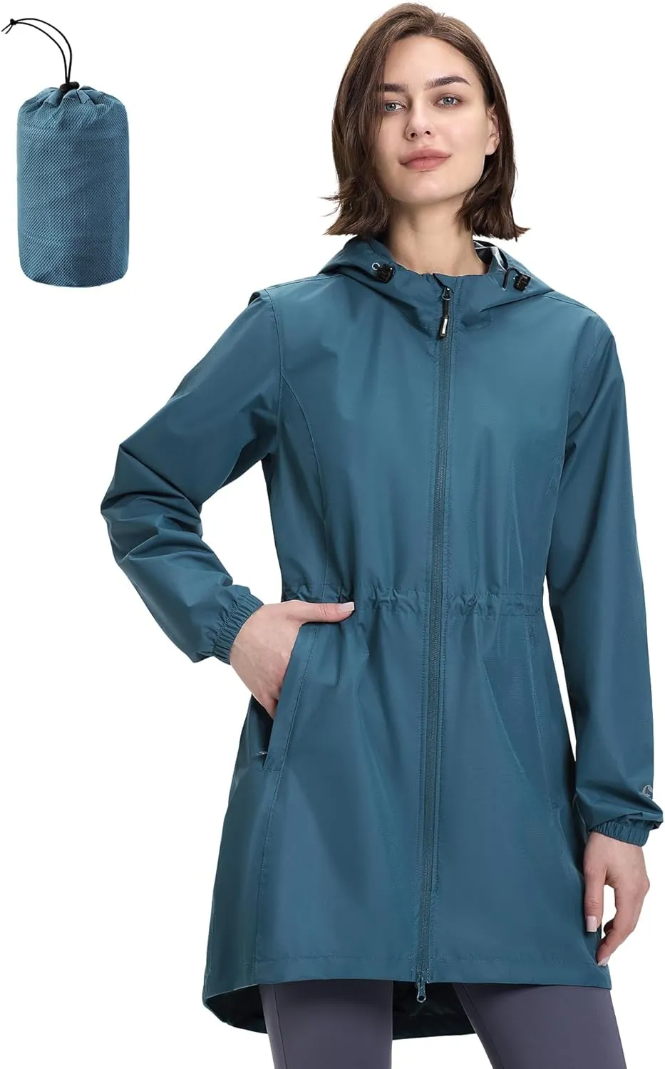 Outdoor Ventures Women's Waterproof Long Rain Coats Packable Lightweight Rain Jacket With Hood Windproof Trench Coats