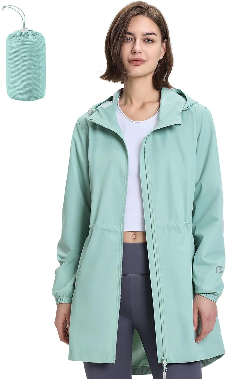 Outdoor Ventures Women's Waterproof Long Rain Coats Packable Lightweight Rain Jacket With Hood Windproof Trench Coats
