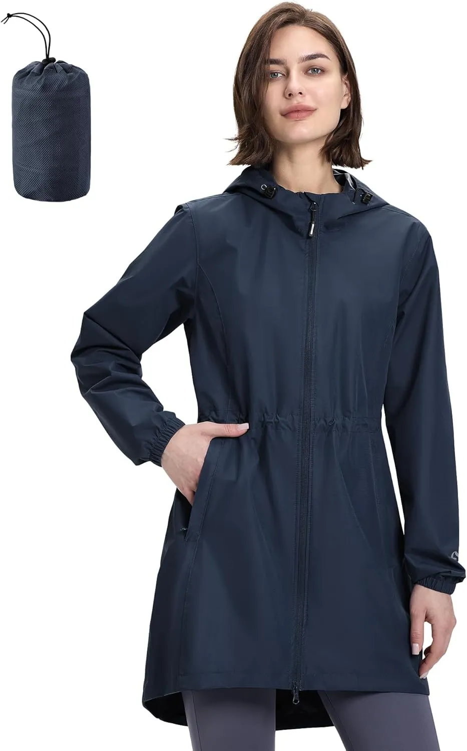 Outdoor Ventures Women's Waterproof Long Rain Coats Packable Lightweight Rain Jacket With Hood Windproof Trench Coats